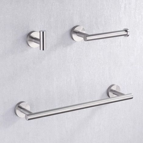 Portasciugamani da 40 cm, porta carta igienica, set di accessori per il bagno da 3 pezzi, montaggio a parete, acciaio inossidabile SUS304, finitura spazzolata antiruggine, LA202DG-32
