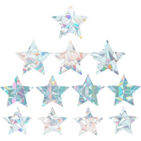 12 Pcs Rainbow Adhesive Window Decorative Window Film 3D Five-Pointed Star Style Anti-Collision Window Stickers Door Window Static Cling for Kitchen Dining Room Bedroom (1/5)