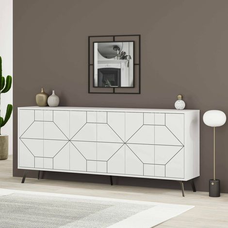 Dmora - Kommode Elysium, Wohnzimmerbuffet, Wohnzimmer-Sideboard, Moderne Küchen-Speisekammer, 184x35h77 cm, Weiß, mit verstärkter Verpackung (1/5)