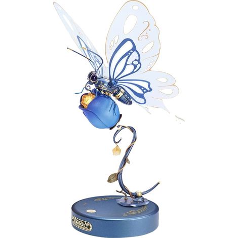 Farfalla meccanica, design interattivo, estetica ispirata alla natura, blu (1/2)