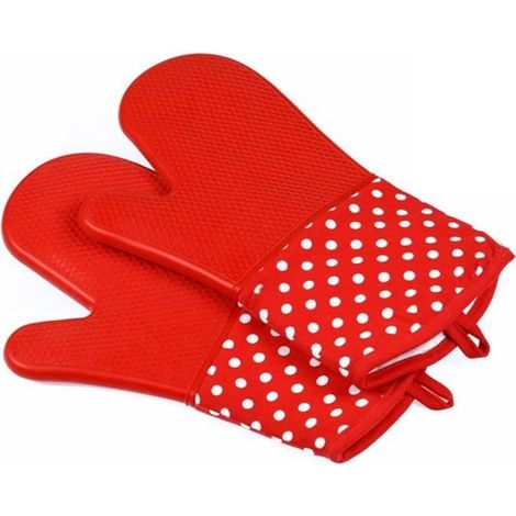 Gants de protection en silicone - Résistant à la chaleur - Lot de 2 - Rouge