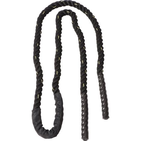Corde à sauter lestée 25 mm x 3 m, noire et dorée, en polyester, pour le renforcement musculaire et la musculation. (1/5)