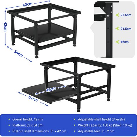 TolleTour Base per lavatrice con scaffale Supporti per lavatrice Nero 63x54x42cm