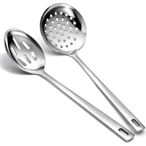 Écumoire ajourée & écumoire araignée, set 2 pièces 33cm, Sorcier à cuisine en acier inoxydable pour égrainer les pâtes/cuire/frire, ustensile de cuisine en métal cuillère à pâtes (1/5)