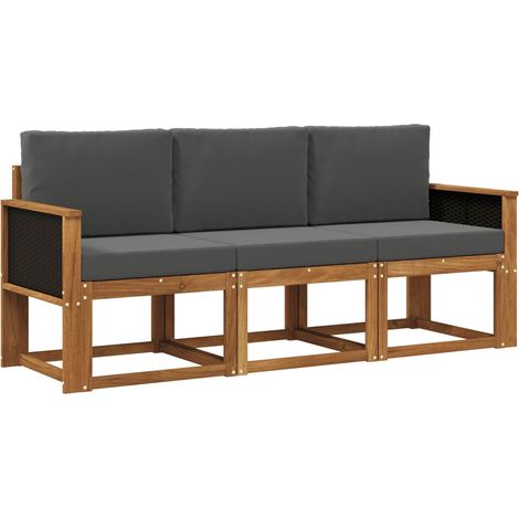 vidaXL Set di divani da esterno con cuscino 3 pcs Naturale e
