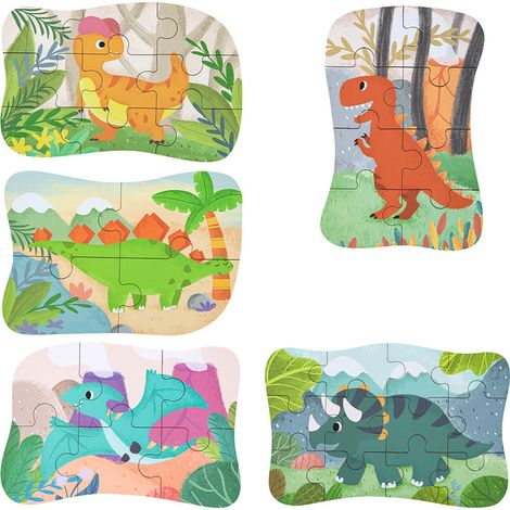 Children's puzzle, dinosaur puzzle for children, 5 picture puzzles, suitable for boys and girls puzzle from 3 4 5 years (1/5)