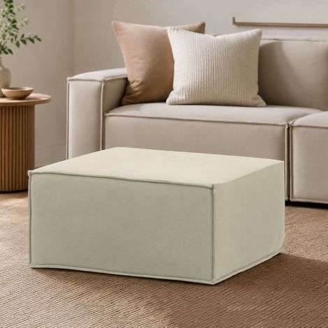 Dmora - Pouf Dagoumé, Pouf de salon, 100% Made in Italy, Fauteuil relax en tissu rembourré, Cm 80x70h43, Beige (1/5)