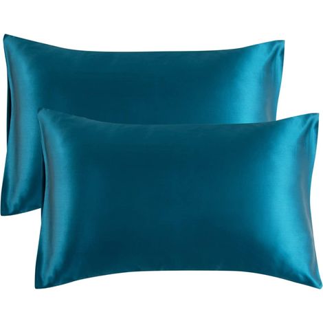 Taies d'oreiller en satin pour les cheveux et la peau, lot de 2 - Taille standard - Fermeture portefeuille (1/5)