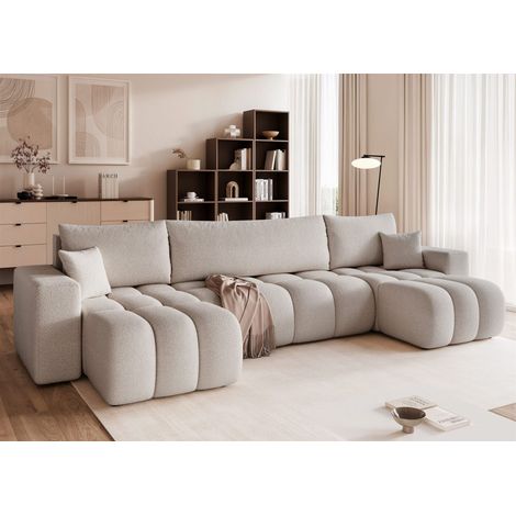 Wohnlandschaft Sofa mit Schlaffunktion ANABEL in Stoff Centaur Hellgrau