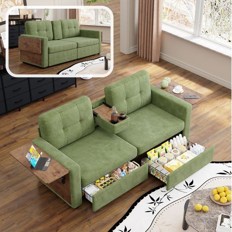 Canapé 2 places 178x71x57,5 cm chenille vert rangement pour petit espace - CHICFURN (1/5)