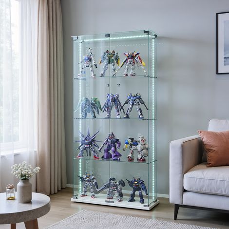 Vitrine en Verre avec Éclairage LED, Meuble Vitrines avec 2 porte et 4 étagères, moderne Verre vitrines, pour chambre, salon et salle à manger, 78 x 35 x 163 cm, Blanc (1/5)