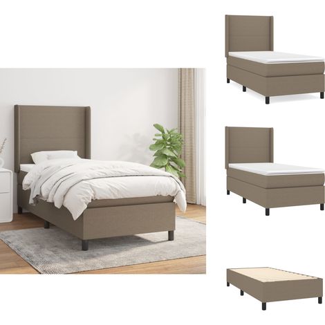 Sommier à lattes de lit avec matelas Taupe 80x200 cm Tissu - Lit Tapissier - Lit Double - Matelas À Ressorts Ensachés - Literie - Chambre À Coucher (1/5)