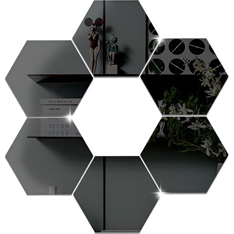 Stickers muraux hexagonaux autocollants en forme de miroir pour la décoration intérieure, miroir pleine longueur cousu. (1/5)