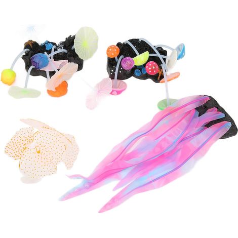 Décorations De Champignons De Simulation D'aquarium, Ensemble De 4, Plantes De Corail en Silicone Souple Qui Brillent dans Le Noir, Meilleur Cadeau pour Le Paysage D'aquarium (1/5)