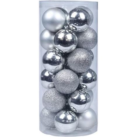 Lot de 24 boules de décoration pour sapin de Noël Argenté