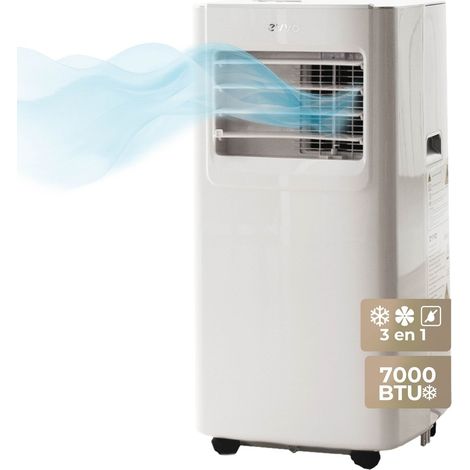 EVVO Aire Acondicionado Portatil 3 in 1 Clima P7, silencioso, 7.000 BTU, con Mando a Distancia, Superficie 15m2, Clase energética A, Blanco