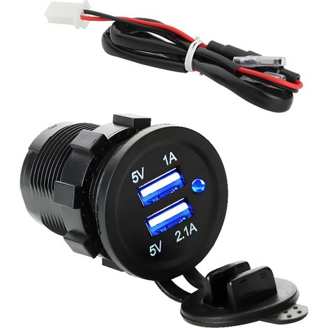 USB-Ladebuchse, doppelte wasserdichte Universalsteckdose, 12–24 V, 5 V, 2,1 A Schnellladeausgang mit LED-Anzeige (blau) für Boote und Fahrräder (1/5)
