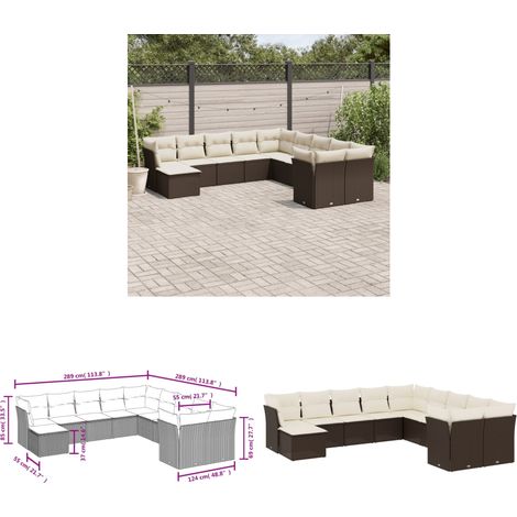 11-tlg. Garten-Sofagarnitur mit Kissen Braun Poly Rattan - Gartenmöbel - Outdoor Möbel - Rattan Sofa - Lounge Set - Esszimmergarnitur - Home & Living
