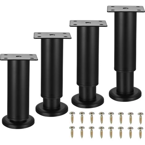4 verstellbare Möbelfüße, schwarze Füße 12–18 cm, Metallstützfüße für Schränke, Tische, Sofas, Betten, verstellbare Füße für Kommoden