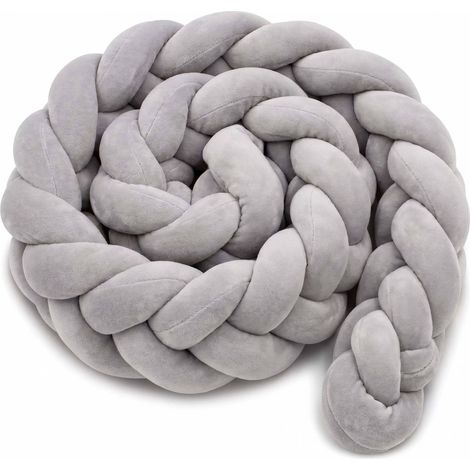 Paracolpi intrecciato per lettino, 220 cm – Grigio, morbido cuscino con nodo (1/5)