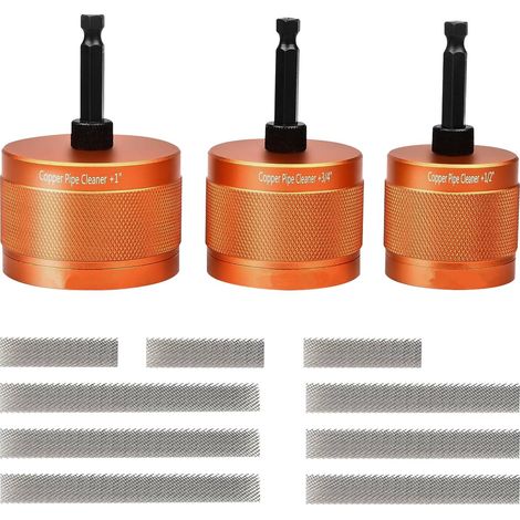 Set aus drei orangefarbenen Kupferrohrreinigungsbürsten (1/2"/3/4"/1") für Elektrowerkzeuge und Eisenwaren (1/4)