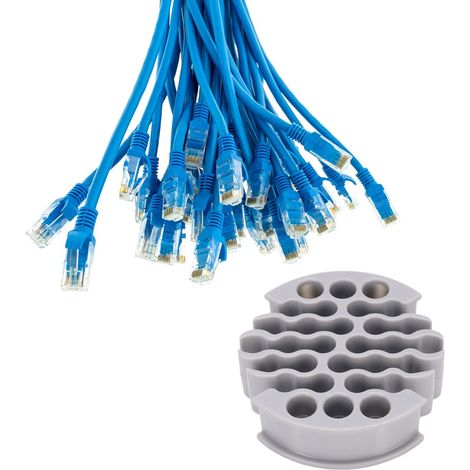 Organizador de cables Ethernet para PC – 30 orificios para CAT5/5E/6 – Kit profesional de gestión de cables, color gris con correa de mano. (1/5)