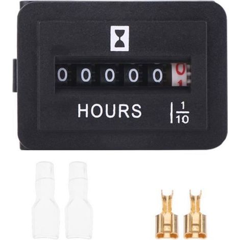 Compteur Horaires Mécanique - 6 V À 80 V Cc - Pour Moteur Bateau Générateur - 0 À 99999,9 Heures - 1 Pièce (1/4)