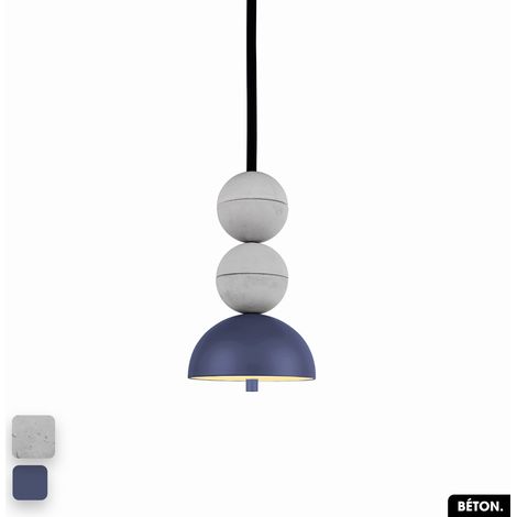 Lampe de suspension en béton - BOSFOR CONCRETE BLANC - INDIGO 2 BALLES LED 14W (1/3)