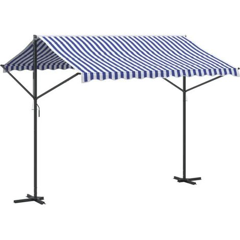 Auvent autoportant bleu et blanc 300 x 300 cm tissu et acier - Auvent extérieur terrasse balcon jardin protection UV (1/5)