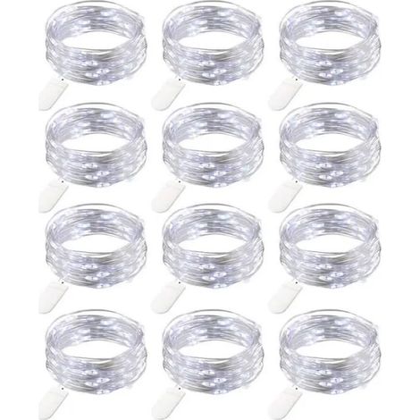 12 Pièces Guirlande Lumineuse à Piles - HYKJside - Blanc Froid - 2 Mètres - Fil de Cuivre - Mini Guirlande LED Batterie Décoration (1/5)