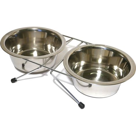 KOWOLL Gamelles doubles en acier inoxydable pour chat, petit modèle 23 x 5 x 11 cm (1/4)