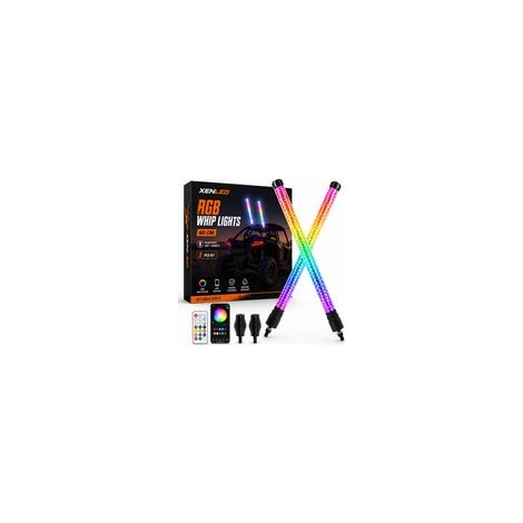 Kit 2x Whip Lights LED RGB XENLED 60 cm – Antennes lumineuses spiralées avec drapeaux, application Bluetooth et télécommande (1/5)