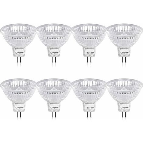50W GU5.3 MR16 Ampoule Halogène Dimmable, DC 12V Basse Tension 2 Broches Base Spotlight Réflecteur Ampoules, 800 Lumen, Blanc Chaud 2800K(8-PCS) (1/5)