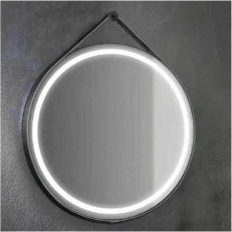 Specchio Mobo Ø60cm Cornice LED Supporto Ecopelle