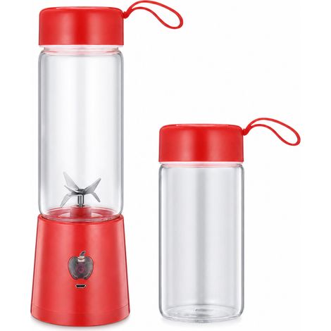 Blender électrique portable rechargeable USB rouge, avec deux gobelets, pour jus de fruits et légumes (1/5)