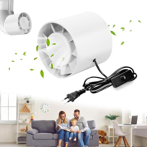 Extracteur d'Air 100mm, Ventilateur tubulaire 130m³/h, Ventilateur d'extraction en Ligne, prise européenne avec interrupteur, Économe en énergie, pour le bain, WC, Cuisine, Bureau, Garage (1/5)