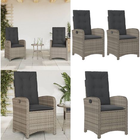 Gartensessel mit Kissen 2 Stk. Verstellbar Grau Poly Rattan - Sitzkissen - Verstellbar (1/5)
