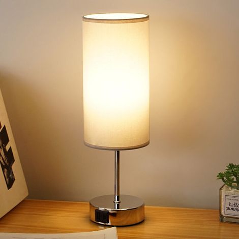 ACKERMAN lampe de chevet tactile dimmable avec charge USB A+C+, abat-jour en lin, pour table de chevet, salon, chambre, chambre d'enfant et bureau (ampoule incluse) (1/4)