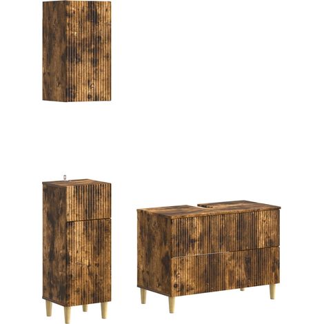 Set di armadietti da bagno in 3 pezzi ARNHEM Rovere Fumo vidaXL (1/5)