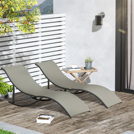 Conjunto de 2 Tumbonas de Jardín Tumbonas Plegables con Marco de Aluminio Texteline para Piscina Patio 165x61x63 cm Gris (1/5)