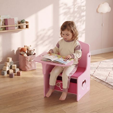 Ensemble table et chaises pour enfants de 3 à 5 ans, en MDF avec motifs de cœurs et rangement (1/5)