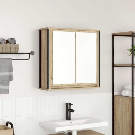 vidaXL Pensile da Bagno con Specchio Rovere Sonoma 60x21x60 cm