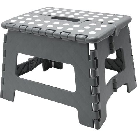 Rutschfester Klapphocker – Leichter Tritthocker für Küche, Bad und Garten – Kunststoff – Belastbar bis 150 kg – mit Griff – Grau (1/4)