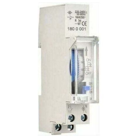 24-hour mechanical timer – Programmable in 15-minute increments – DIN rail mounting – AC220-240V voltage – Integrated 1.2V 40mAh Ni-MH battery