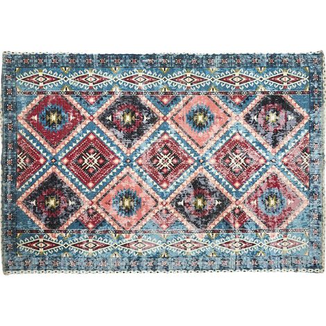 Tapis collection AGRA 120x170 cm motif aztèques bleu et orange (1/2)