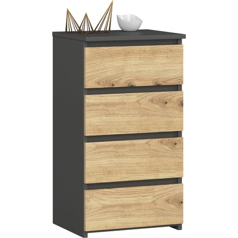 Akord – Commode enfant 4 tiroirs – Façade chêne artisan – Corps gris graphite – Dimensions 40x35x74 cm – Panneau stratifié (1/5)