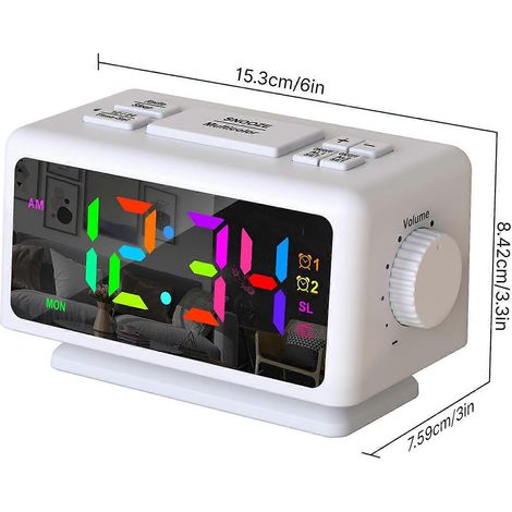 Farbenfroher digitaler Wecker mit 7 Farben und 4 Farbwechseloptionen, 5 Zoll dimmbarem, großem LED-Display mit