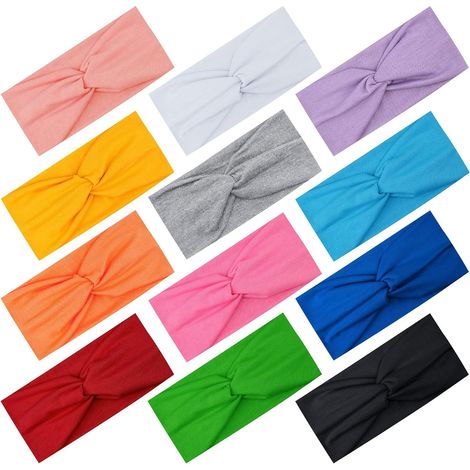Damen-Stirnbänder – 12 Stück – Elastische Baumwolle – Kreuzknoten – Sport, Yoga, Alltag – Mehrfarbig (1/5)