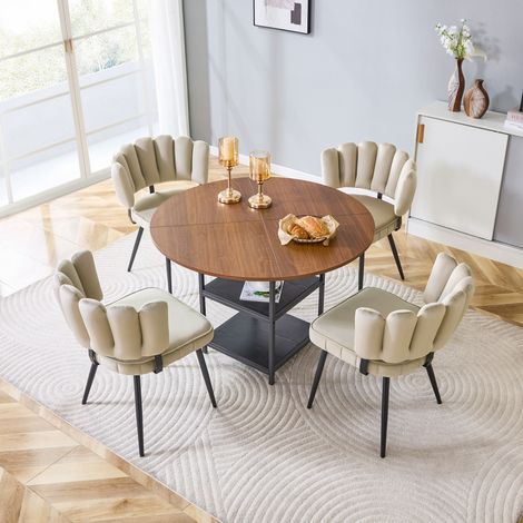 Conjunto comedor mesa redonda 4 sillas con almacenaje OKMYHOME (1/5)