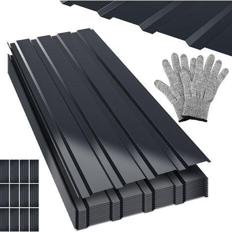 Randaco Lot de 36 tôles trapézoïdales en acier galvanisé, 129 x 46 cm, épaisseur 0,25 mm, anthracite, environ 21 m² (1/5)